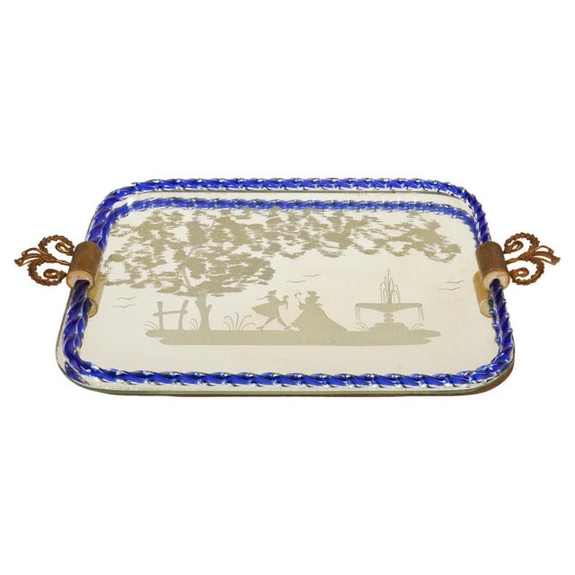 Italian Mirror-Engraved Murano Glass Serving Tray by Ercole Barovier, 1950s For Sale - Image 14 of 14
