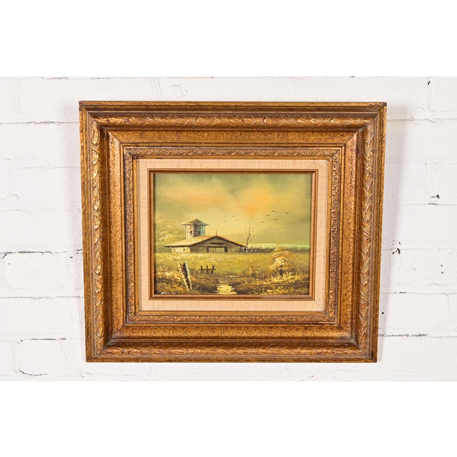 A beautiful original landscape rural country scene oil painting on canvas in carved giltwood frame Signed by the artist...