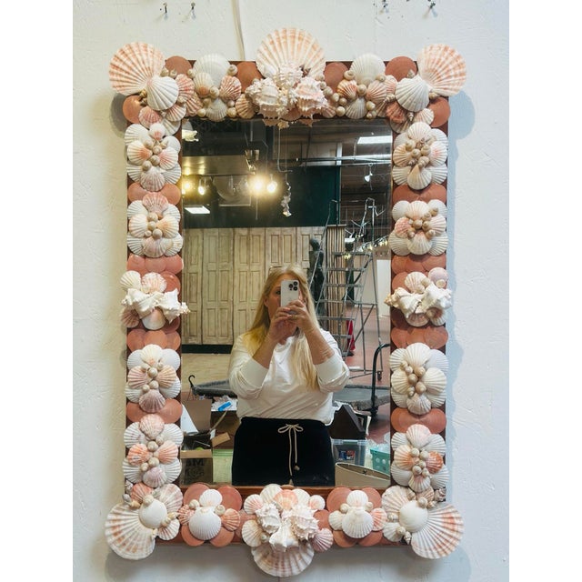 Coastal Large Antique Mirror With Shells For Sale - Image 3 of 8