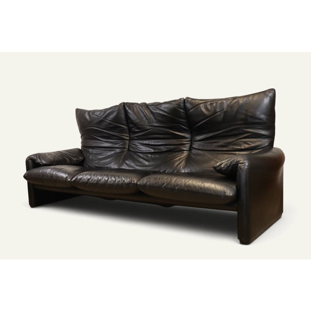 Maralunga 3-Seater Sofa in Black Leather by Vico Magistretti for Cassina, 1970s For Sale - Image 10 of 18