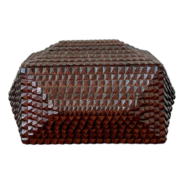 Vintage Boho Tramp Art Wooden Box For Sale