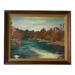 70's Mrs. c.a. Kercher Dayton, Ohio Vintage Autumn River Landscape Painting, Framed