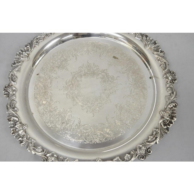 Vintage Wilcox Victorian Silver Plated Round Ornate Footed Salver Serving Tray For Sale In Philadelphia - Image 6 of 16