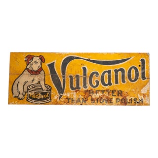 Antique Vulcanol Painted Tin Advertising Sign For Sale