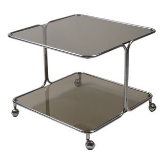 Italian Chrome and Smoked Glass Coffee Table on Casters, 1970s For Sale
