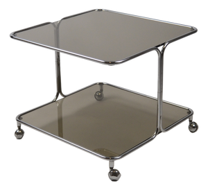 Italian Chrome and Smoked Glass Coffee Table on Casters, 1970s