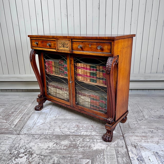 A particularly handsome Regency mahogany chiffonier bookcase, circa 1820/30, of superb colour and with a rich combination...