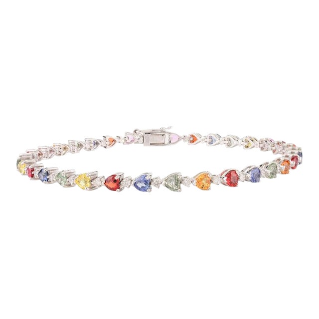 4.85 Carat Heart Cut Multi Sapphire Diamond Tennis Bracelet For Sale