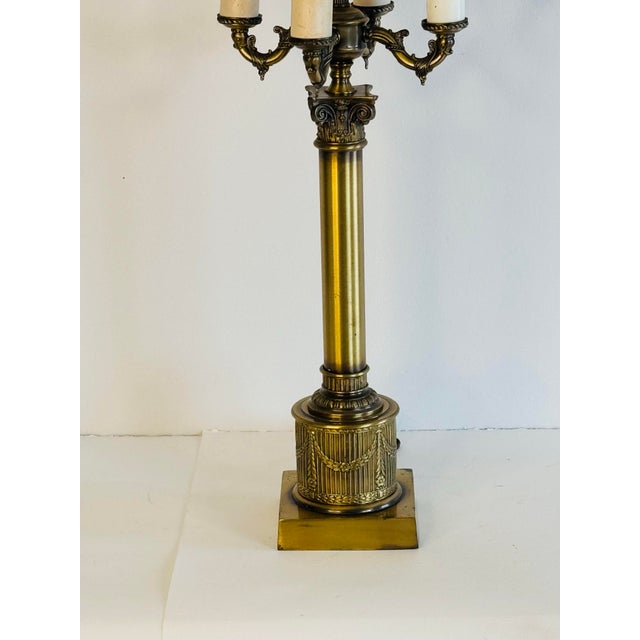 Vintage 1950s Brass 4-Light Column Style Table Lamp For Sale - Image 4 of 10