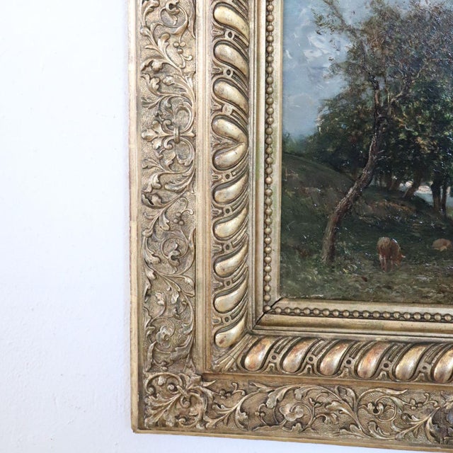 V. Bussolino, Landscape with Flock, Oil Painting on Board, 19th Century, Framed For Sale - Image 5 of 13