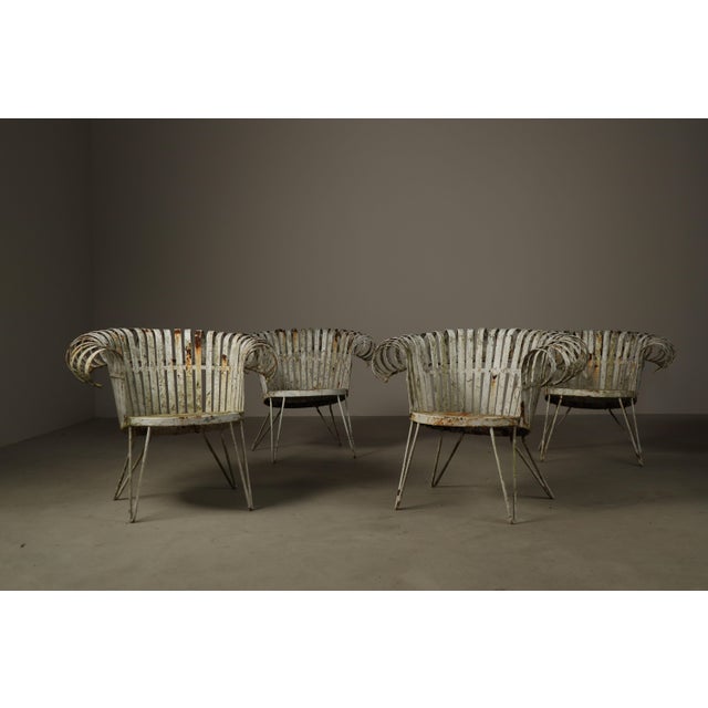 French Wrought Iron Lounge Garden Chairs with Spiral Armrests, 1950, Set of 4 For Sale - Image 9 of 16