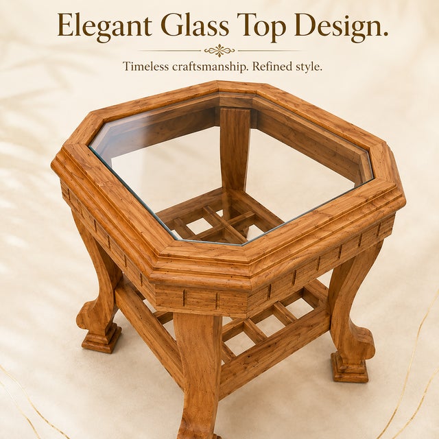 Not Yet Made - Made To Order Handmade Wooden Side Table With Glass Top, Carved Wood End Table, Luxury Bedside Table, Vintage Accent Table, Solid Wood Nightstand Decor For Sale - Image 5 of 13