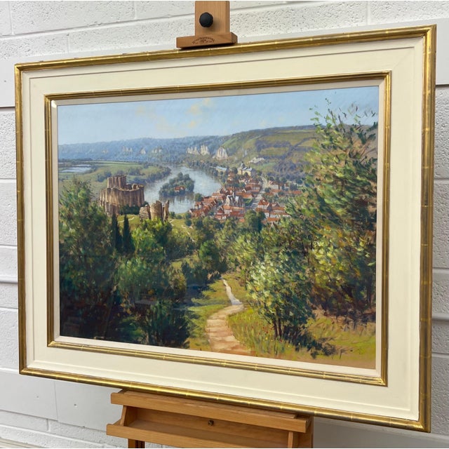 Les Andelys in the Seine Valley France Pastel Art by 20th Century British Artist 1995 Circa For Sale - Image 6 of 11