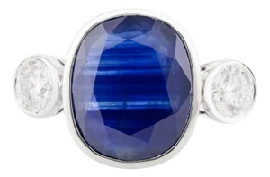 6.75 Ct Certified Blue Sapphire Diamond 18k Gold Cocktail Ring Size 7
