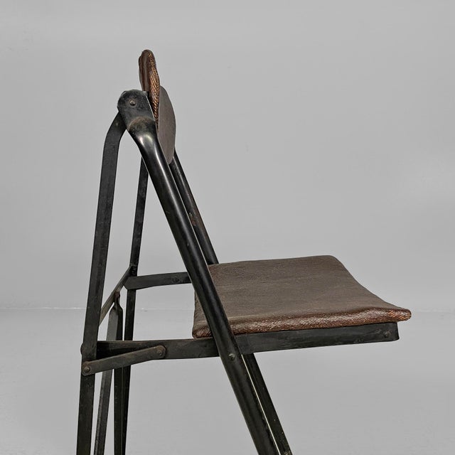 Black Italian Modern Folding Chair in Brown Leather and Metal, 1980s For Sale - Image 8 of 18