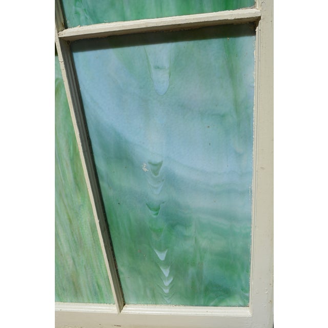 Vintage Large Green Blue & White Slag Glass 6 Pane Window Panel From Va Church For Sale - Image 16 of 18