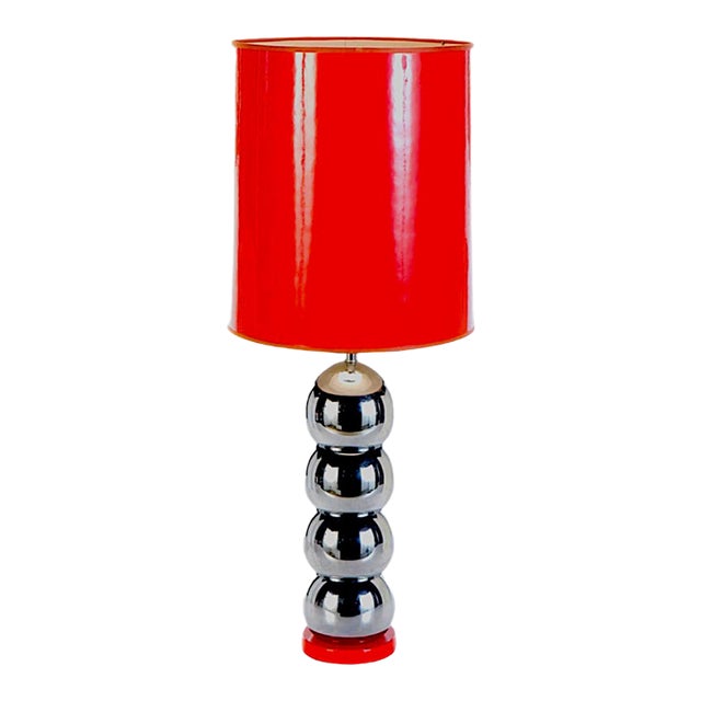 1970's Kovacs Stacked Chrome Ball Lamp W/ Original Shade For Sale