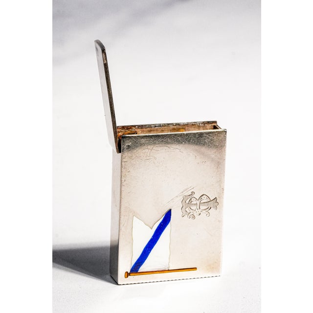 Metal Lovely Sterling Silver Antique English Hand Painted Enamel Nautical Flag Victorian Match Safe Vesta Case Tobacciana For Sale - Image 7 of 14