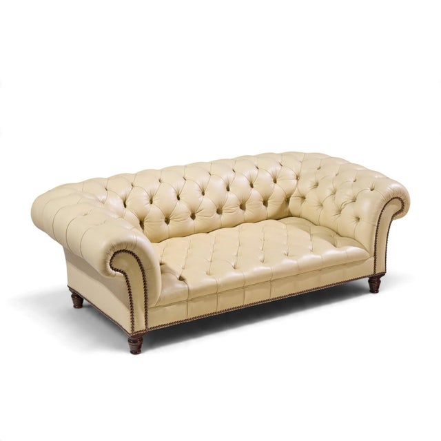 George Smith Early Victorian Chesterfield Tufted Leather Sofa For Sale - Image 9 of 10