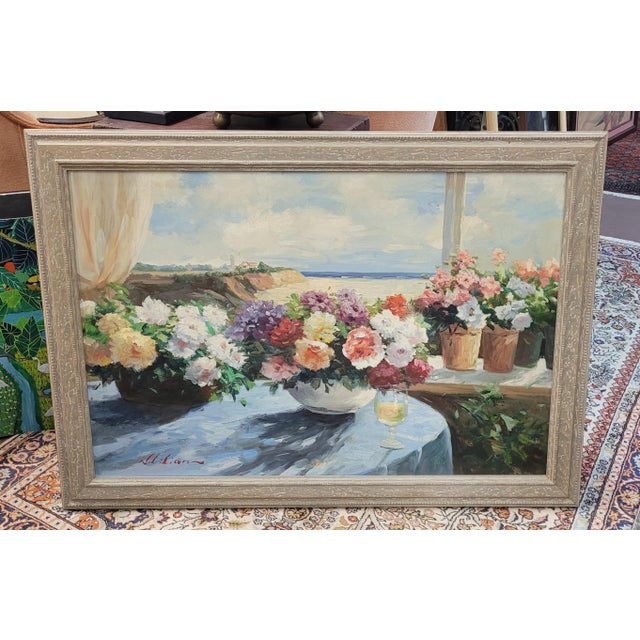 1980s Beautiful Vintage Oil Painting of Flowers Signed For Sale - Image 4 of 9