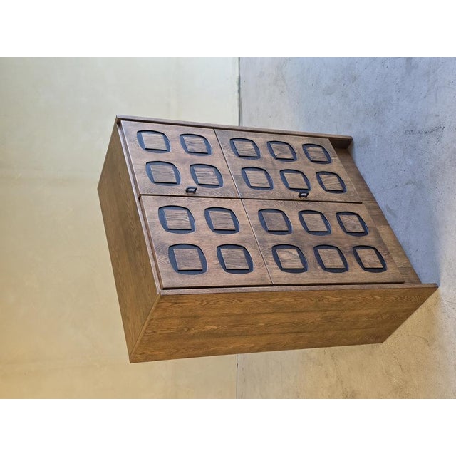 Modern Brutalist Oak Cabinet with Patterned Doors, 1970s For Sale - Image 3 of 12