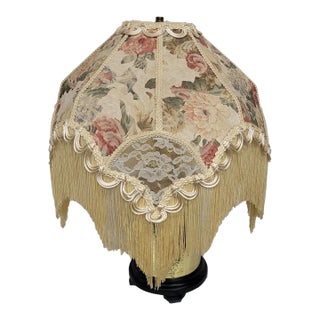 Original Vintage Tapestry Burgundy Red White Lace Victorian Lamp Shade For Sale