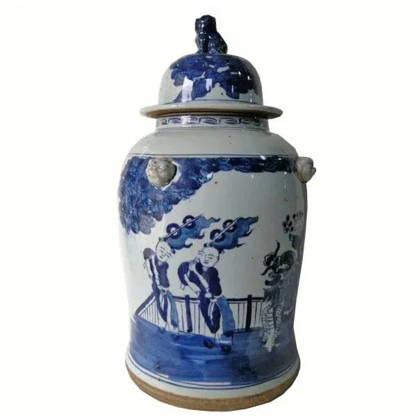 Chinese Blue and White Porcelain Ginger Jar With Hand Painted Playing Children For Sale - Image 12 of 12