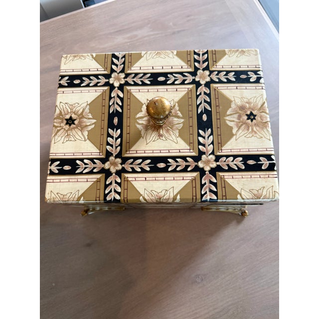 Hand Painted Decorative Wooden Box on Brass Feet For Sale - Image 10 of 12