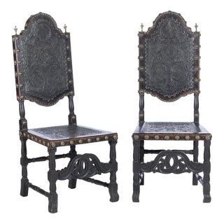 Portuguese Chestnut Wood Chairs, 19th Century, Set of 2 For Sale