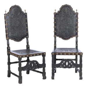 Portuguese Chestnut Wood Chairs, 19th Century, Set of 2