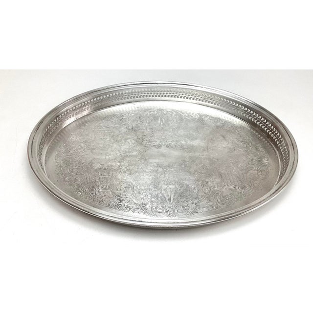 Vintage Oval Gallery Wm Rogers & Son Silver Plate Tray. 16 inches wide by 11 3/4 inches deep by one and a half inches...
