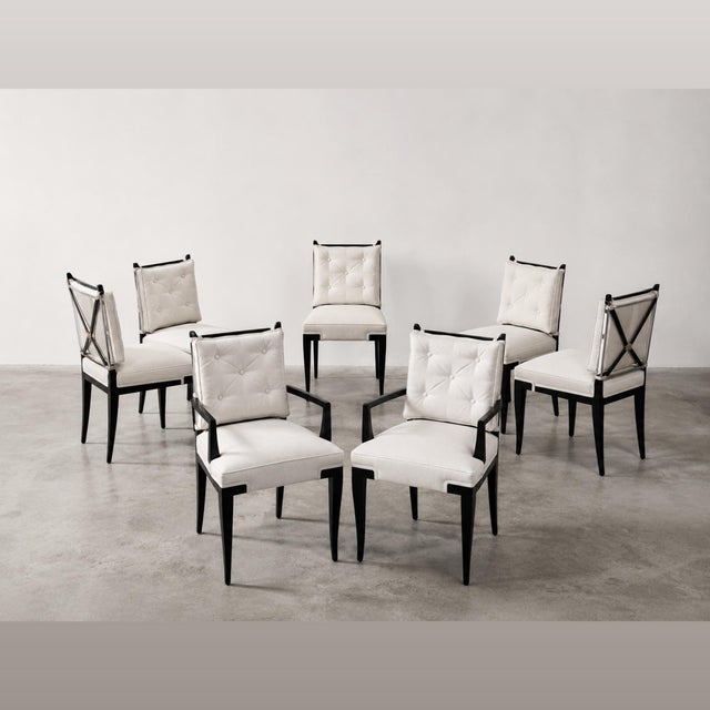 Tommi Parzinger Attr. Double X-Back Dining Chairs, Mid-Century, White Linen, Circa 1950 For Sale - Image 9 of 10