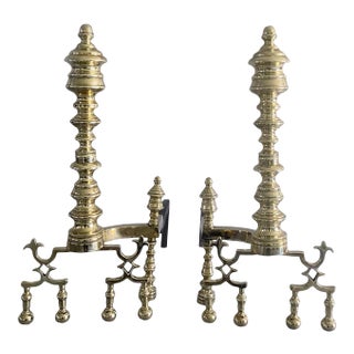 American Empire Brass Andirons - a Pair For Sale