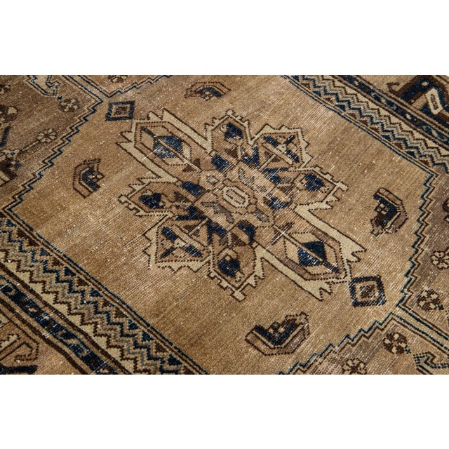 Mid 20th Century Vintage Persian Distressed Brown Handmade Medallion Wool Rug For Sale - Image 9 of 10