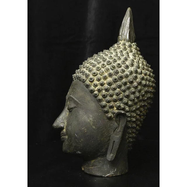 15th Century & Earlier Antique Thai Bronze Head of the Walking Buddha, Sukhothai Tradition For Sale - Image 5 of 12