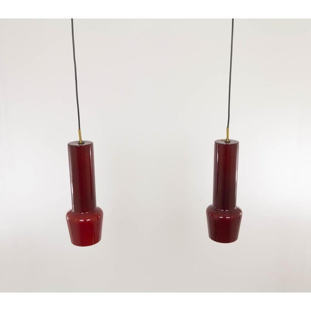 1960s Red Glass Pendants by Massimo Vignelli for Venini, 1950s, Set of 2 For Sale - Image 5 of 8