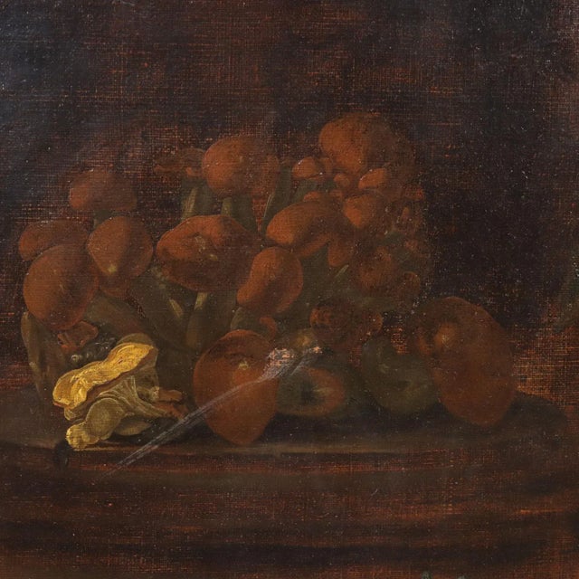 Lombard School, Still Life with Grapes, Flowers and Mushrooms, Late 1600s, Oil on Canvas, Framed For Sale - Image 5 of 10
