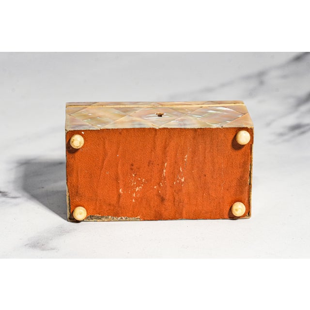 Rare Antique English Mother of Pearl Jewelry Box Victorian Miniature Keepsake Box With Key For Sale - Image 14 of 14