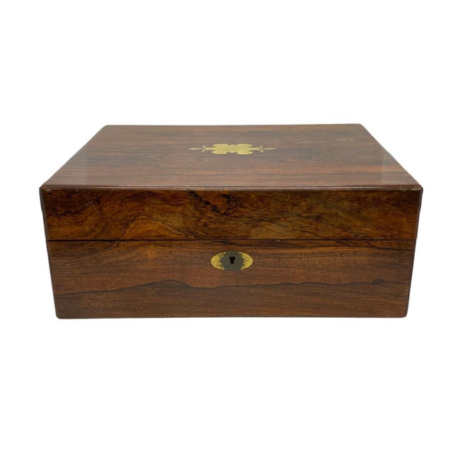Brass Antique Rosewood Travel Box With Brass Inlay, Complete With All Interior Items For Sale - Image 8 of 8