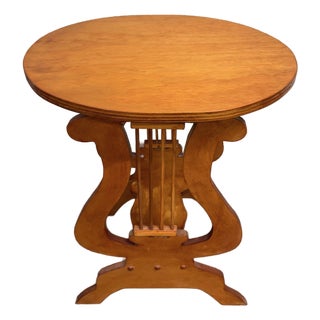 Signed Studio Crafted Arts and Crafts Style Lyre Harp Base Side Table For Sale