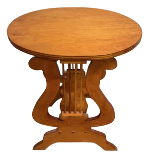 Signed Studio Crafted Arts and Crafts Style Lyre Harp Base Side Table
