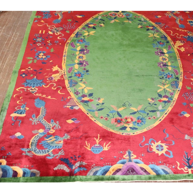 Art Deco Antique Dragon Art Deco Chinese Rug For Sale - Image 3 of 11