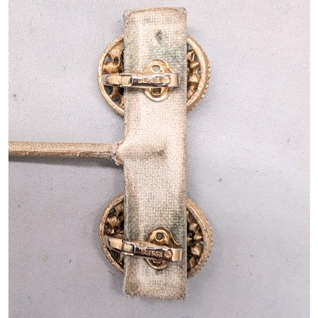 1960s Vintage Signed Crown Trifari Cabochon Faux-Turquoise Clip Earrings-2 Pieces For Sale - Image 5 of 8