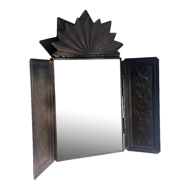 Mid 20th Century Mexican Sunburst Shadowbox Nicho Wall Hanging With Front Doors For Sale