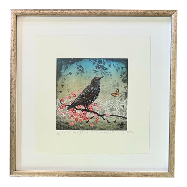 Original Lithograph of a Bird and Butterfly by Fiona Watson For Sale