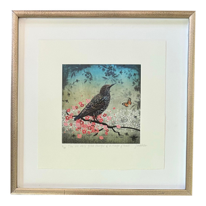 Original Lithograph of a Bird and Butterfly by Fiona Watson