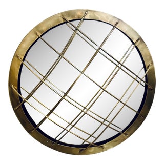 Modern Convex Brass Cage Wall Mirror For Sale