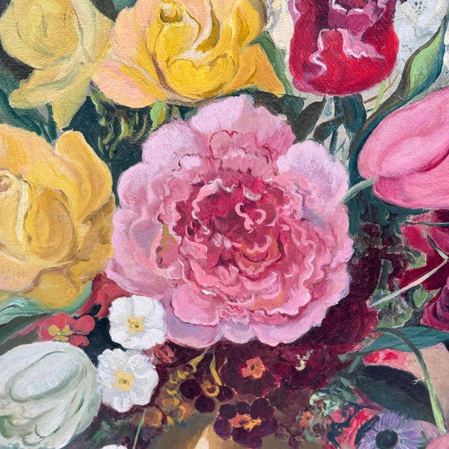 Original vintage Dutch floral still life oil painting on board, painted in a traditional European manner with a distinctly...