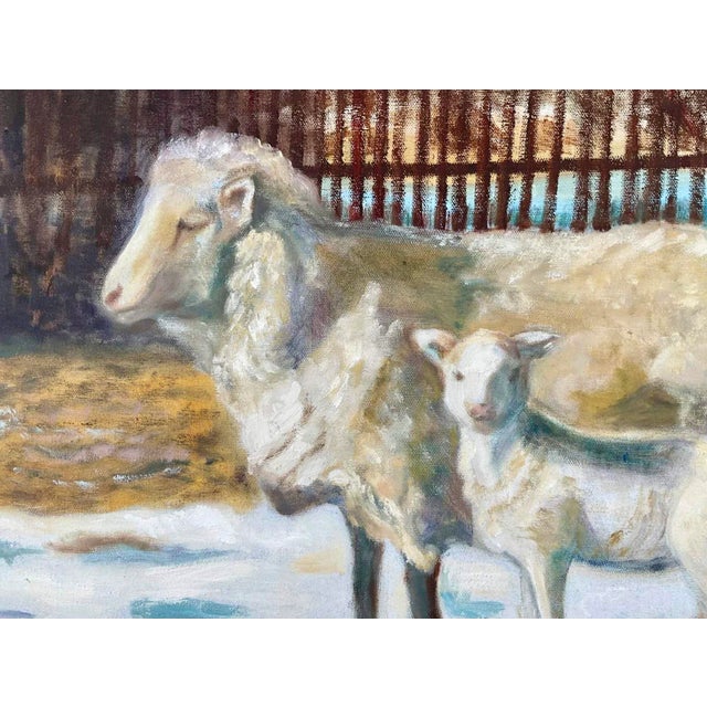 With white coats, a mother sheep and lamb, signed Lea. Presented in handsome wood frame. Lea is an artist from New Canaan,...
