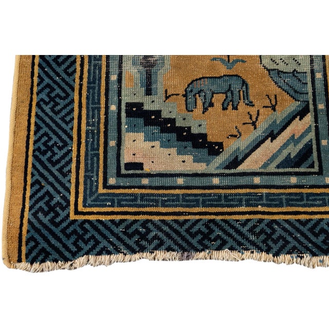 Vintage Chinese Beige Handmade Art Deco Wool Rug For Sale - Image 4 of 6